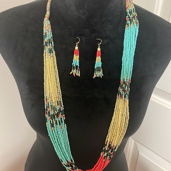 🎉❤️ NEW Boho Long Multicolor Beaded Necklace Earring Set - Picture 2 of 7